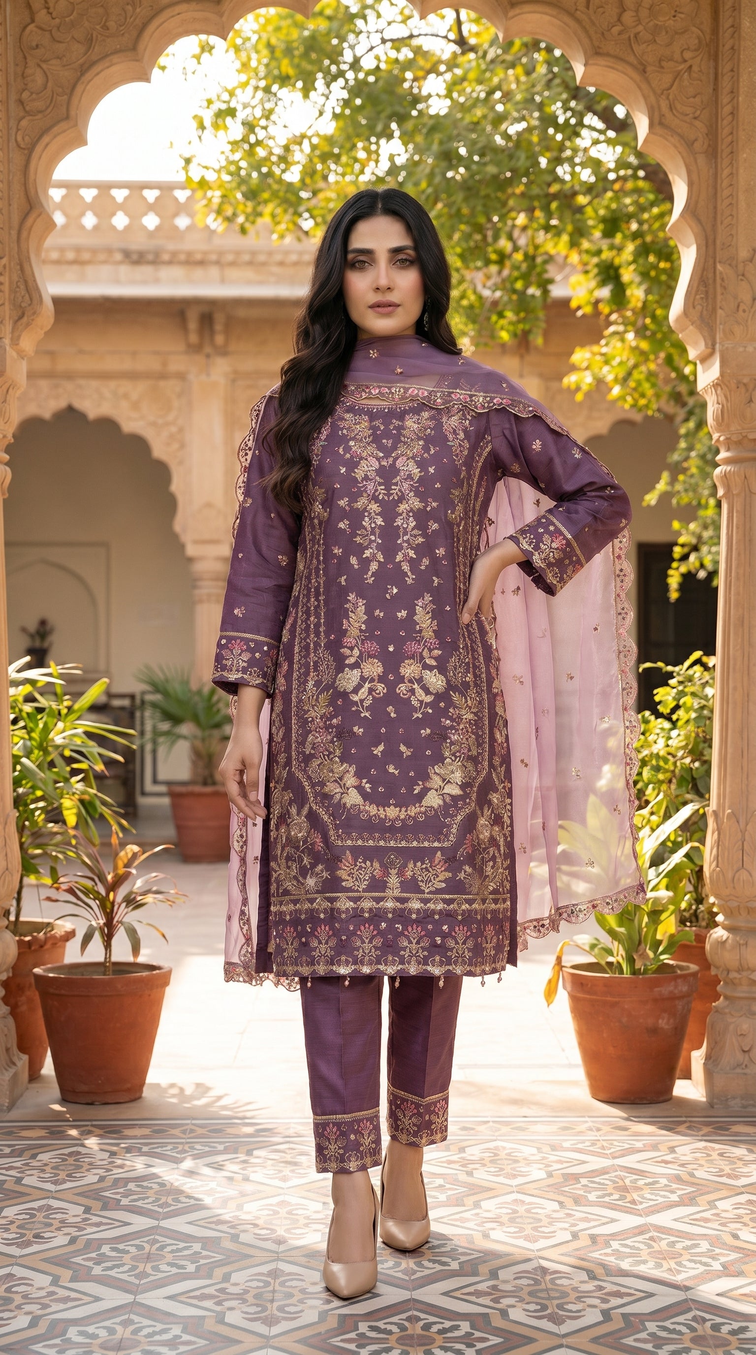 Raw Silk 3 Piece soit R Ganza Embroidery HandWork